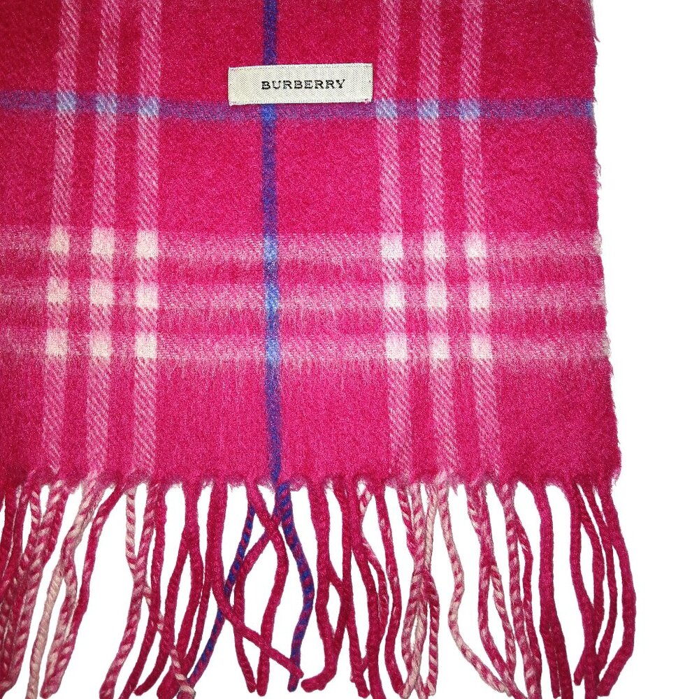 Burberry Ladies Vintage Bright Pink Blue White Luxury Plaid Fall Winter Scarf Sc - Picture 3 of 4